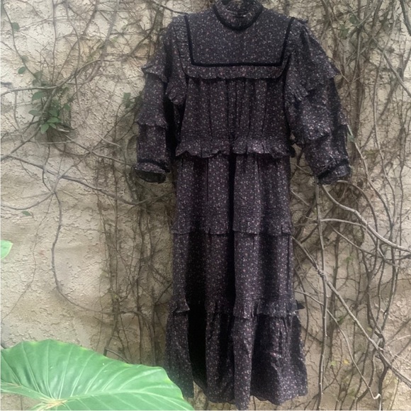 💋SOLD💋🍾🖤DÔEN ‘Clay’ Prairie Dress Wednesday Black/Blue Floral XS/S - Picture 10 of 10